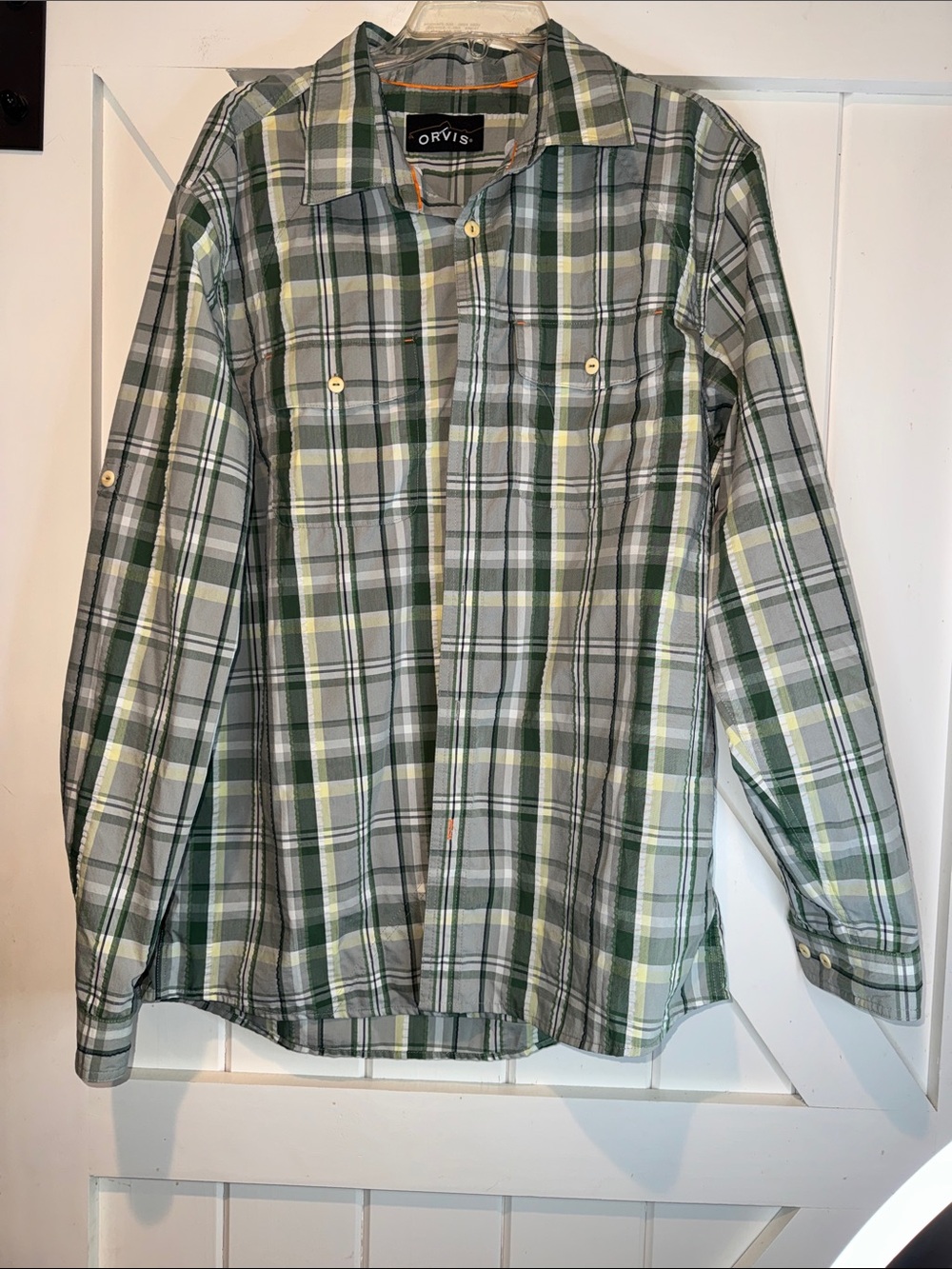 Orvis Green, White and Yellow Plaid Button-Down Shirt